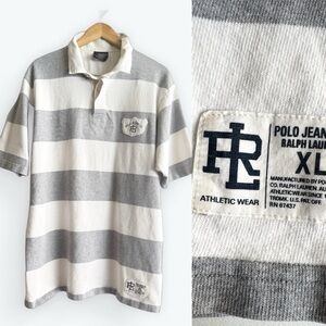 Vintage 90s Polo Jeans Co. Ralph Lauren rugby Stripe Polo large 67 applique back